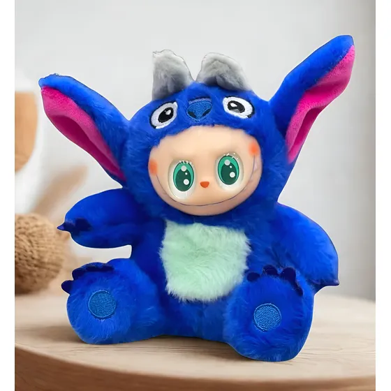 Labubu Stitch Azul Peluche Y Llavero