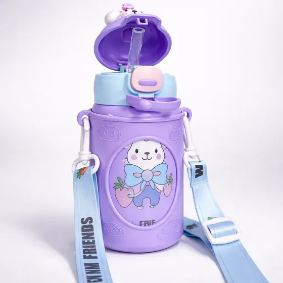 Botella Infantil Térmica Con Correa Y  Sorbete Antiderrame