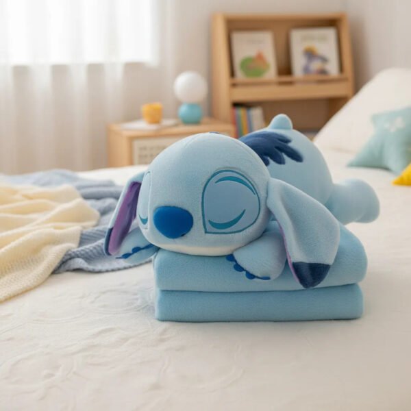 Peluche Con Manta Stitch Acostado Azul, Stitch Kawaii